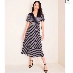 Ann Taylor Tiered Midi Striped Layer Dress Size 6